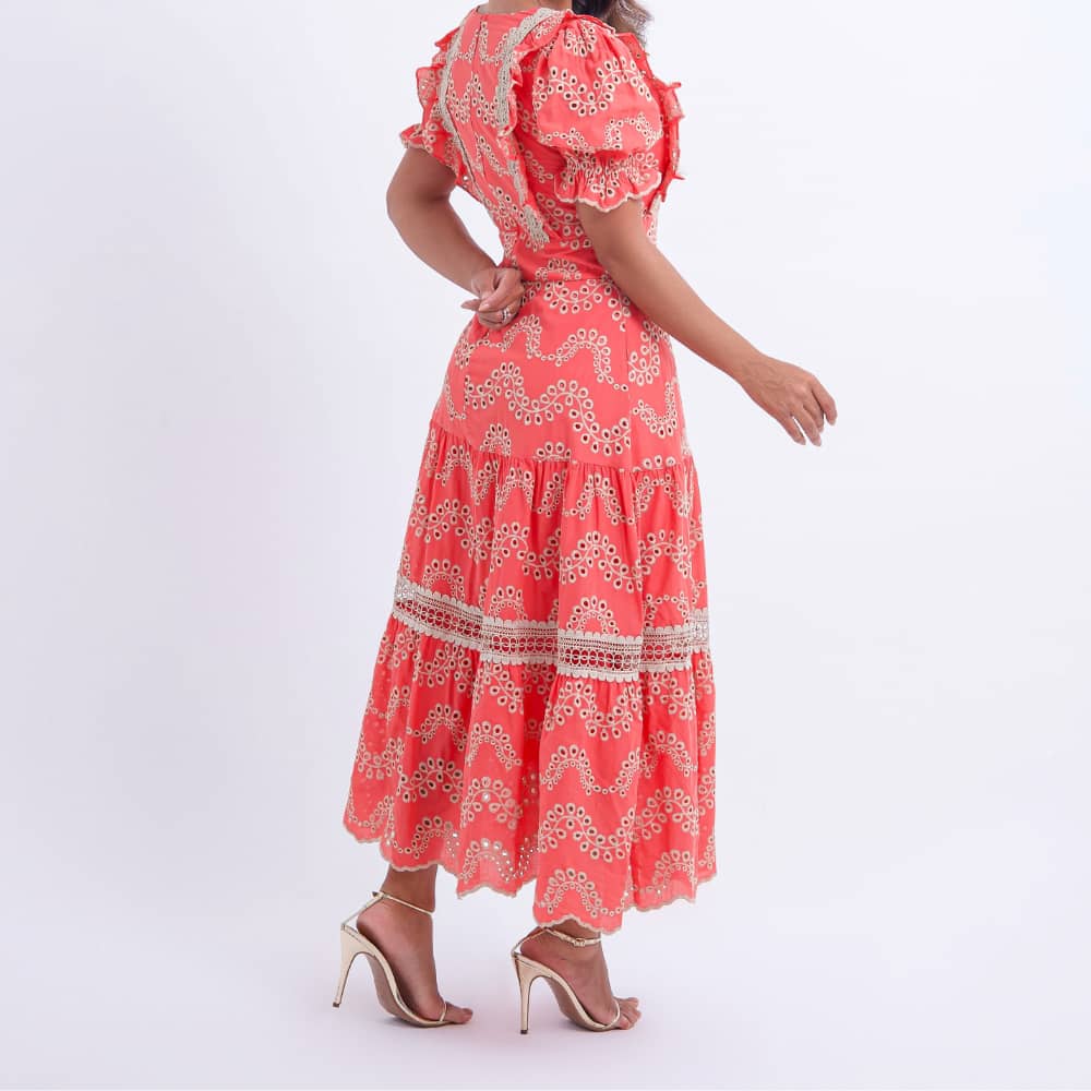 Vestido Feminino Bordado Coral Rosana - FL03