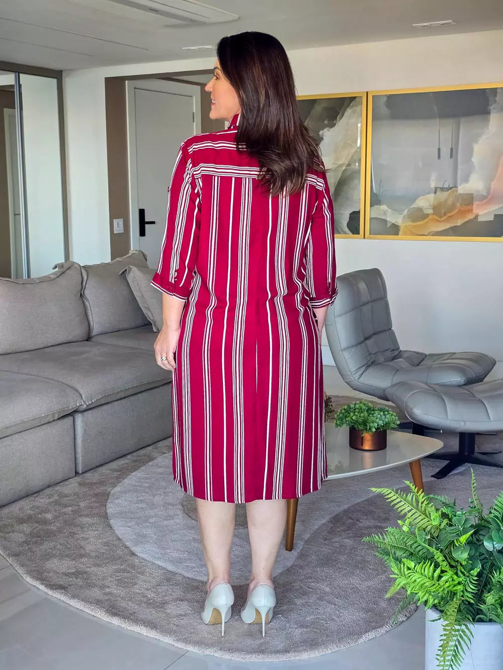 VESTIDO CHEMISE MANGA 3/4 VERMELHO