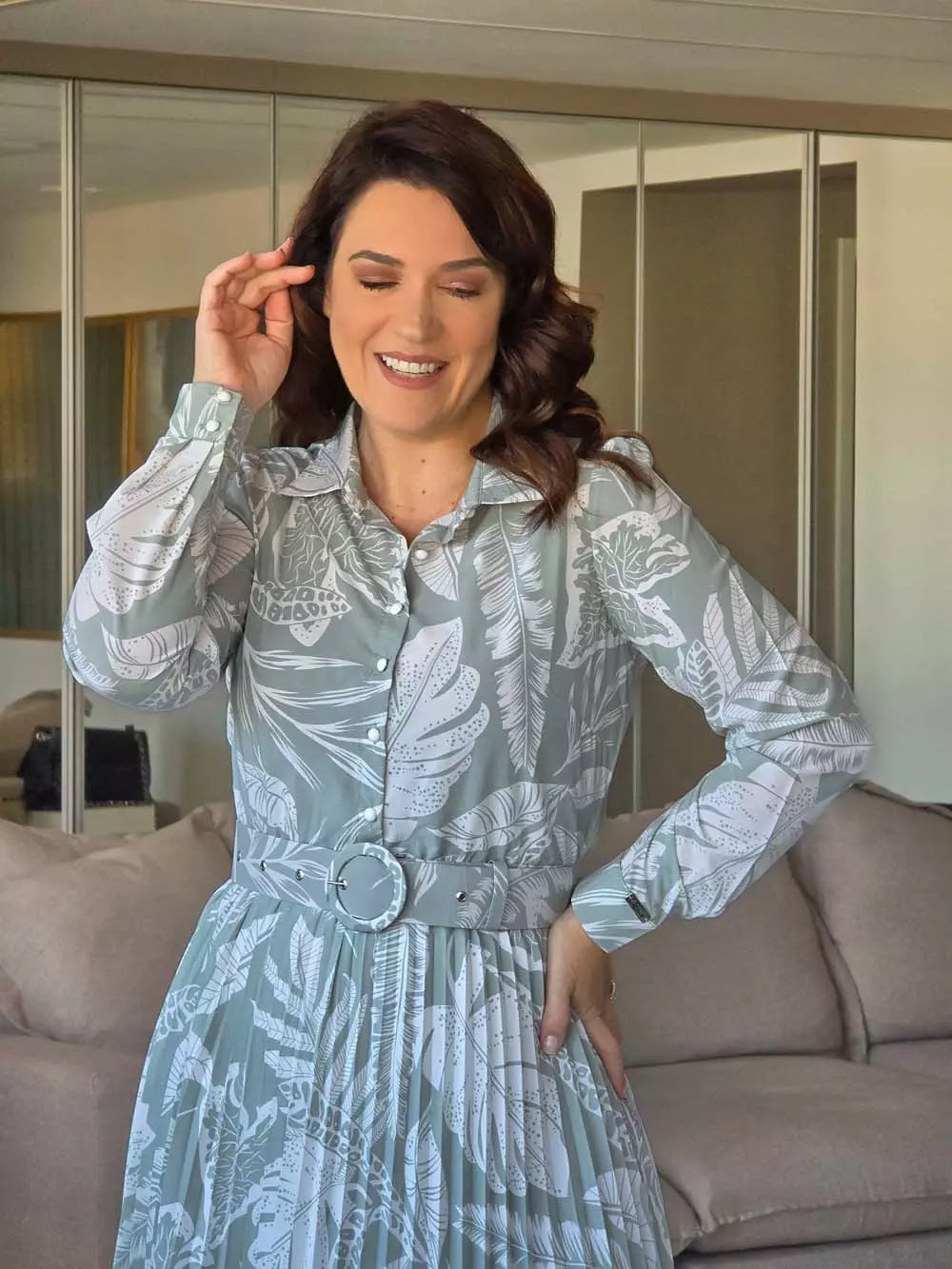 Vestido c/ Manga longa Saia Plissada