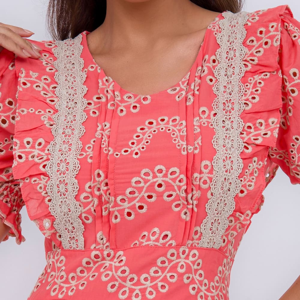 Vestido Feminino Bordado Coral Rosana - FL03