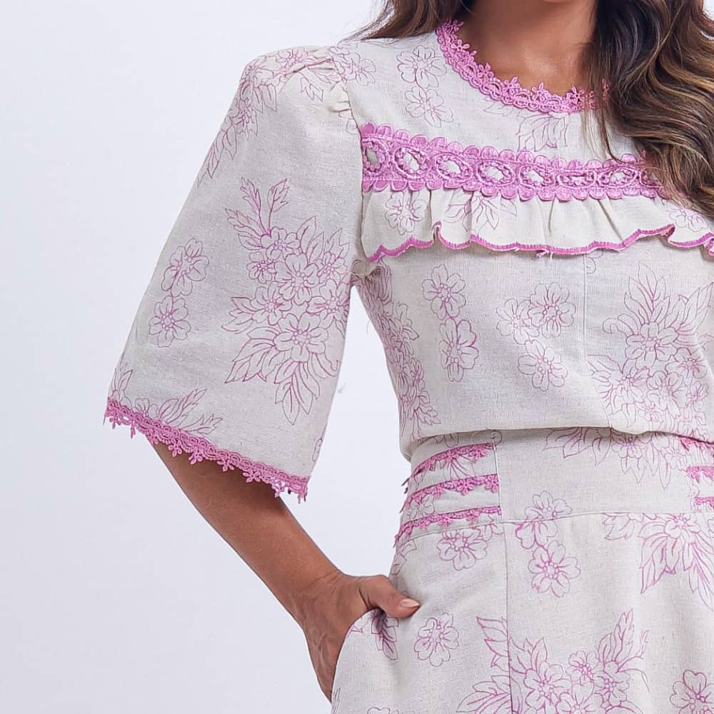 Conjunto Feminino Midi Bordado Lilás Luana - FL12