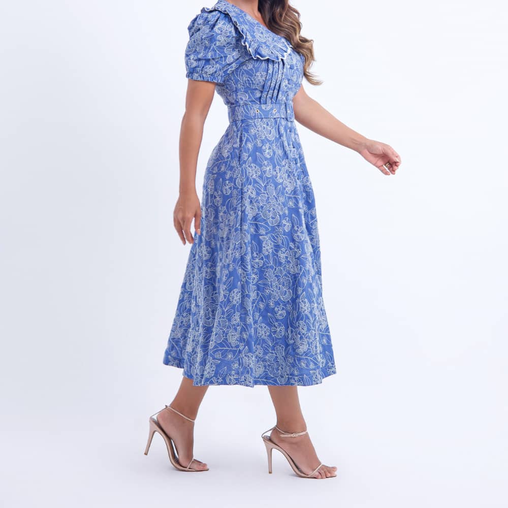 Vestido Feminino Midi Azul Floral Antonella- FL04