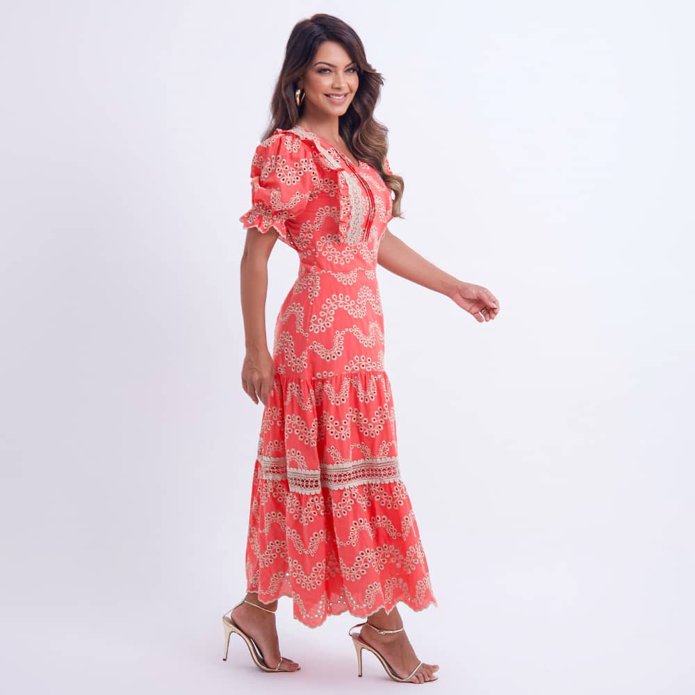 Vestido Feminino Bordado Coral Rosana - FL03
