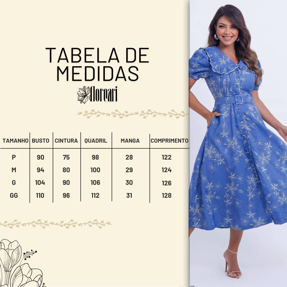 Vestido Feminino Midi Floral Azul Antonella - FL19