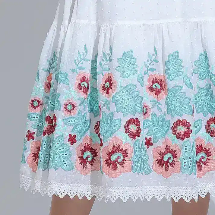 Vestido Feminino Midi Branco Bordado Aurora - FL21