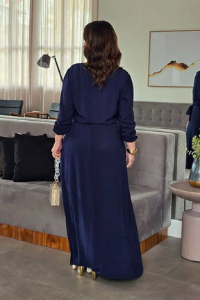 Vestido Longo Azul com Guippir Eliana