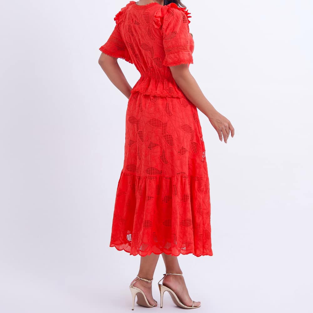 Vestido Feminino Midi Renda Vermelha  Emily - FL16