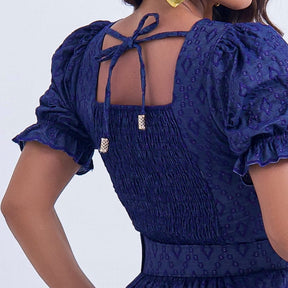 Vestido Feminino Midi Bordado Azul-Marinho Helen - FL08