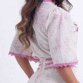 Conjunto Feminino Midi Bordado Lilás Luana - FL12