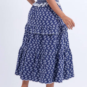 Vestido Feminino Barra Ondulada Azul-Marinho Bordado Natália - FL15