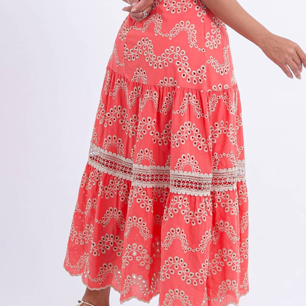 Vestido Feminino Bordado Coral Rosana - FL03