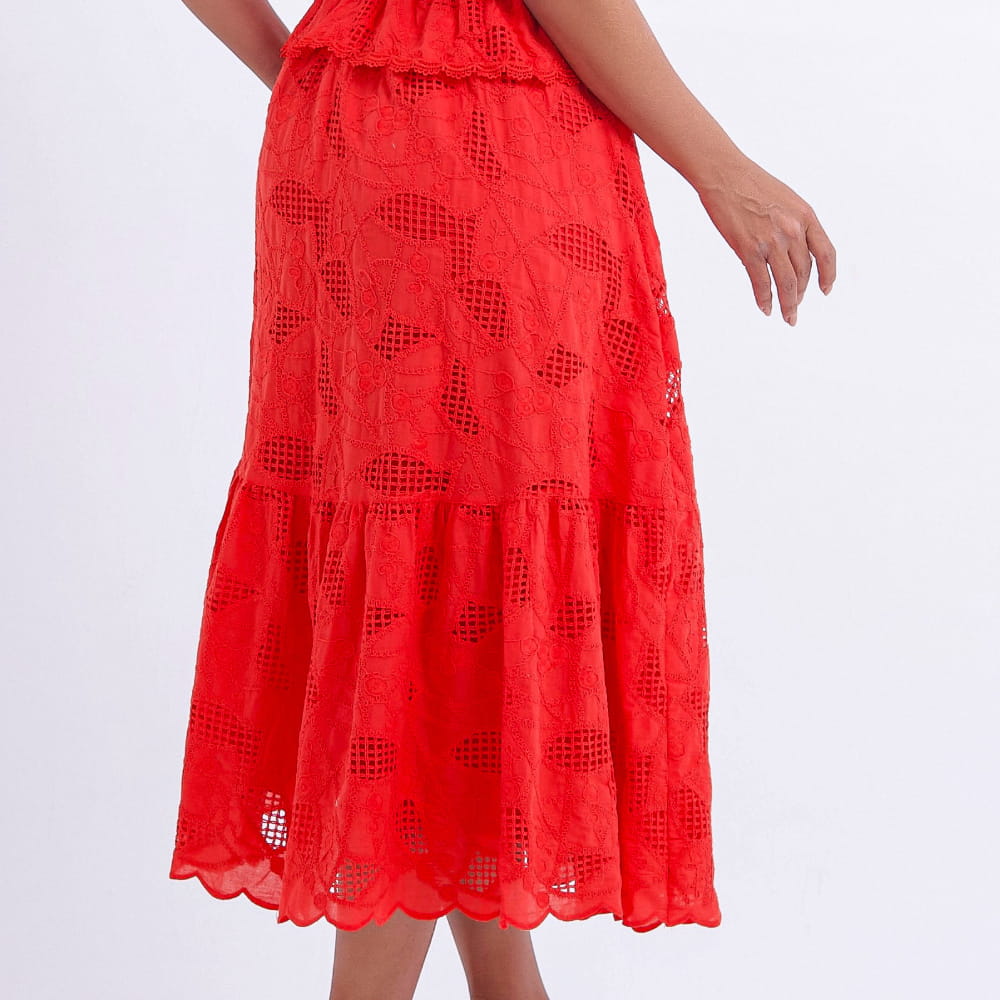 Vestido Feminino Midi Renda Vermelha  Emily - FL16