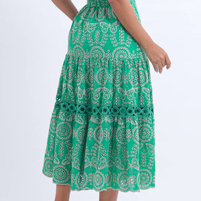 Vestido Feminino Midi Bordado Verde Gisele- FL05