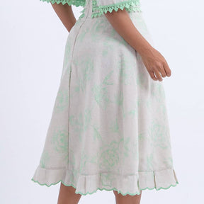 Conjunto Midi Off White com Bordado Verde Luana - FL01