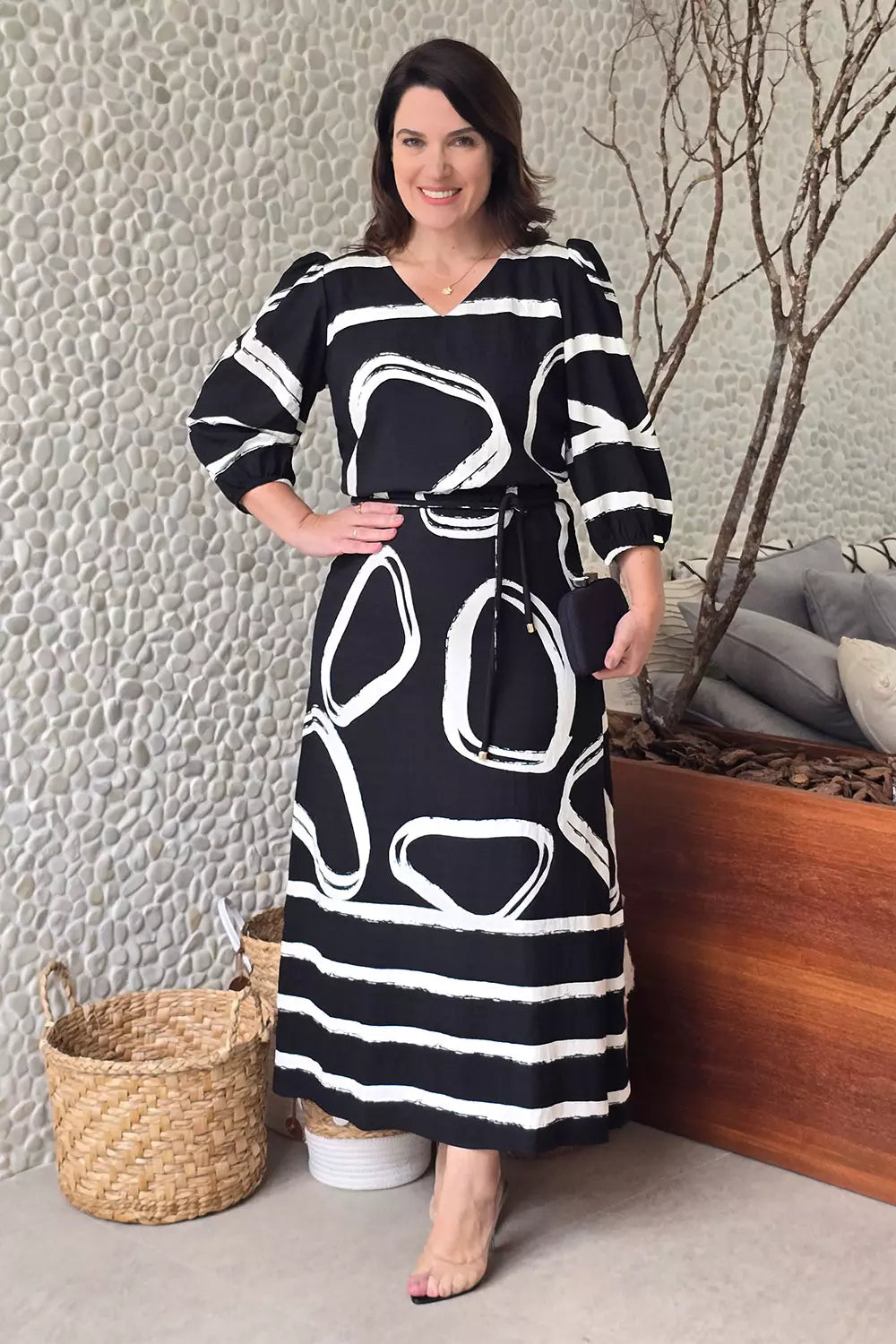 VESTIDO LONGO COM BARRADO