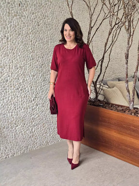 VESTIDO MAXI MIDI COM BOLSOS VINHO