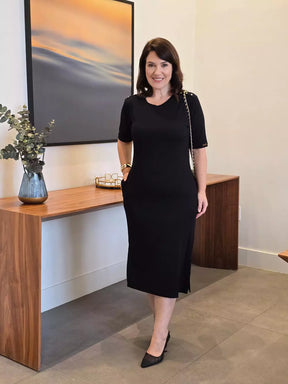VESTIDO PRETO MAXI MIDI COM BOLSOS