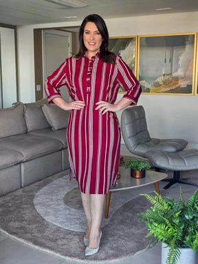 VESTIDO CHEMISE MANGA 3/4 VERMELHO