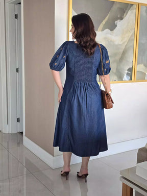 VESTIDO EVASÊ COM MANGA BORDADA