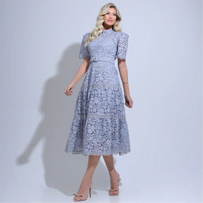 Vestido Feminino Midi Rendado Cinza  Michelinne - FL29