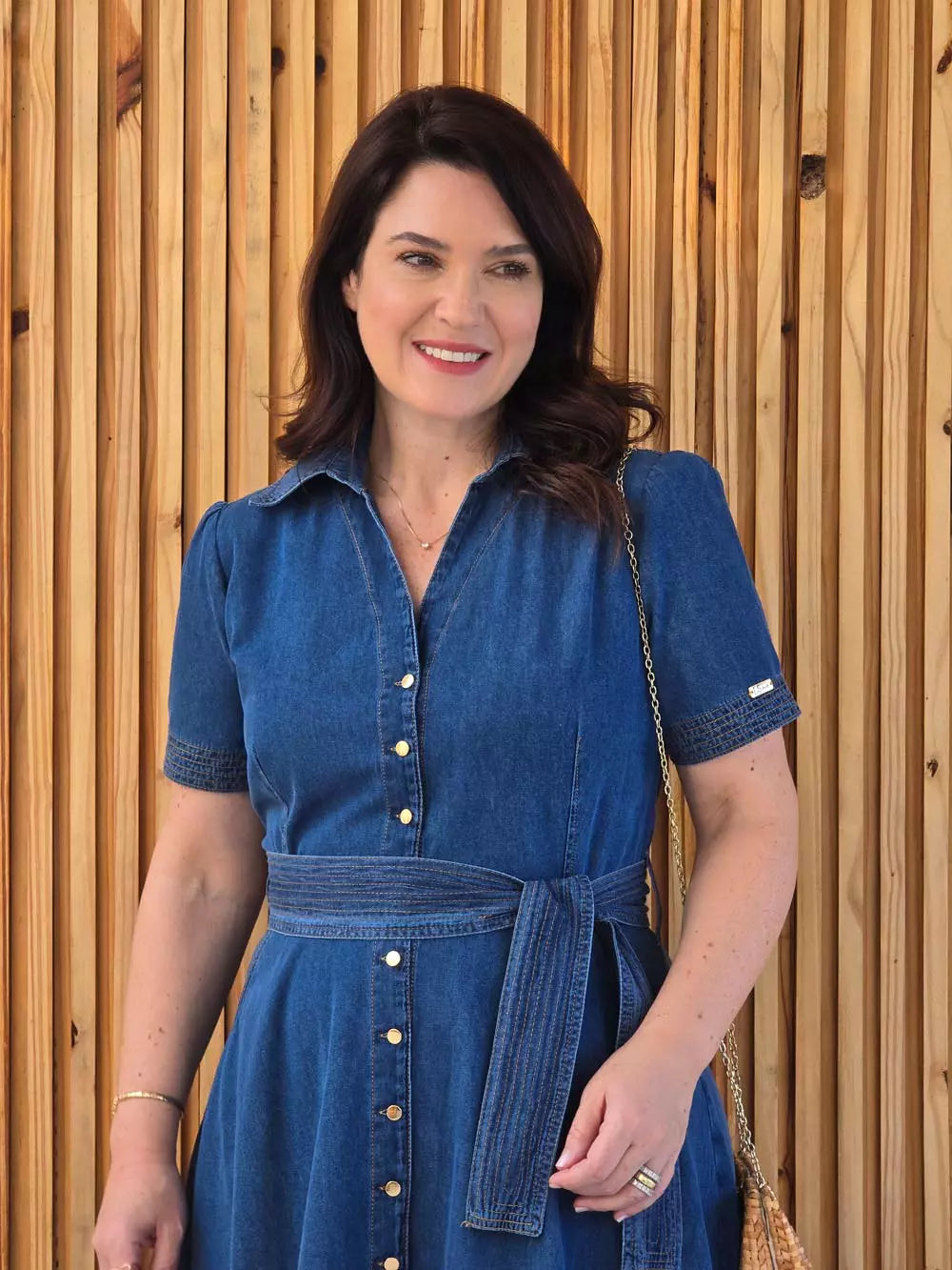 VESTIDO C/ CINTO E BARRA PESPONTADO