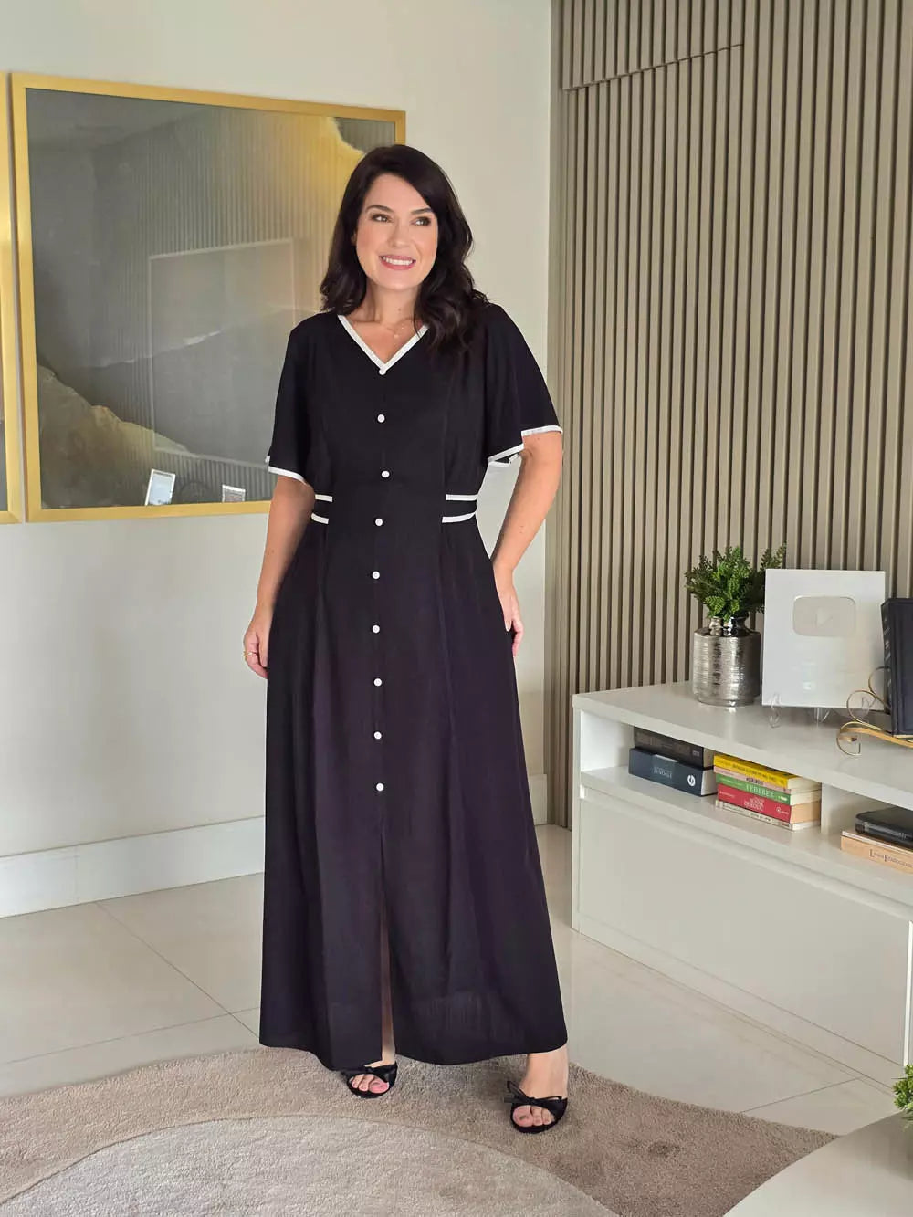 VESTIDO LONGO MANGA GODÊ