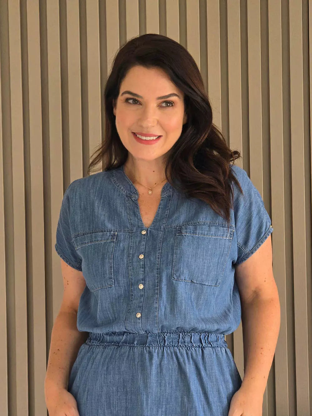 VESTIDO JEANS MANGA JAPONESA COM BOLSOS