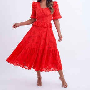 Vestido Feminino Midi Renda Vermelha  Emily - FL16