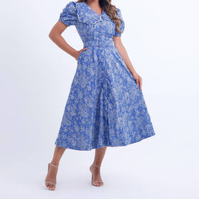 Vestido Feminino Midi Azul Floral Antonella- FL04