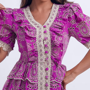 Vestido Feminino Midi Roxo com Renda Tiffany - FL13