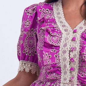 Vestido Feminino Midi Roxo com Renda Tiffany - FL13