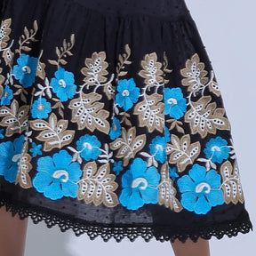 Vestido Feminino Midi Bordado Preto Aurora - FL34