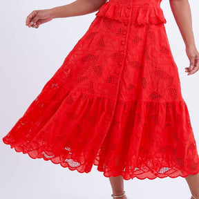 Vestido Feminino Midi Renda Vermelha  Emily - FL16