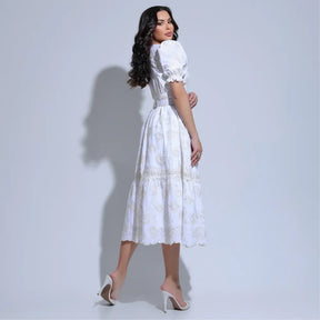 Vestido Feminino Algodão Branco Bordado com Lantejoulas Nicole - FL26