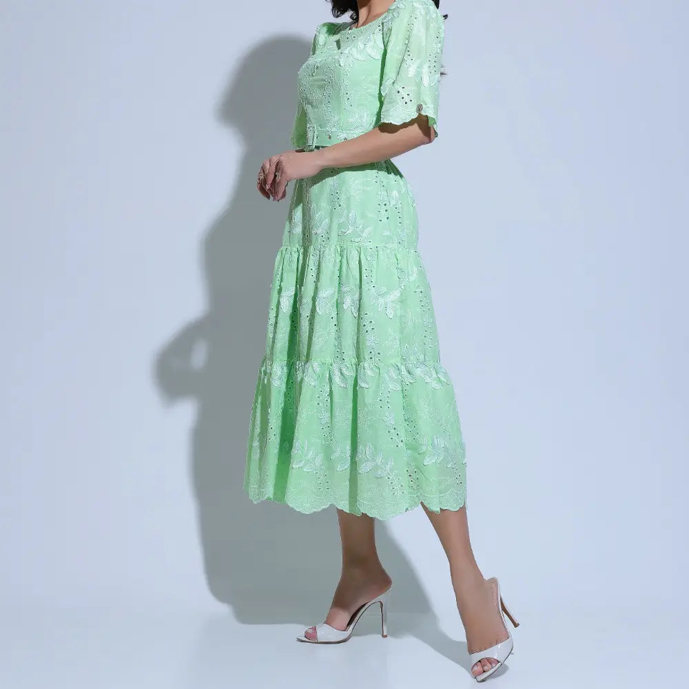 Vestido Feminino Laise Bordado 3D Verde Menta Bordado Núbia - FL27