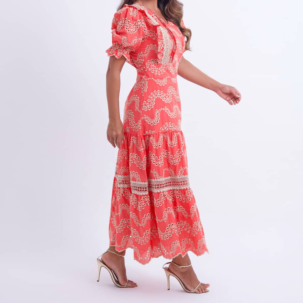 Vestido Feminino Bordado Coral Rosana - FL03