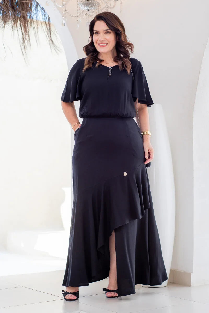 Vestido Adèle Preto Longo Sereia