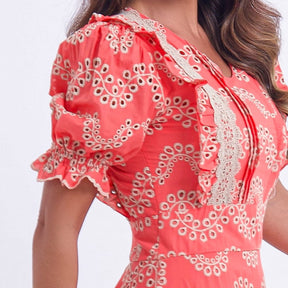 Vestido Feminino Bordado Coral Rosana - FL03