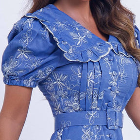 Vestido Feminino Midi Floral Azul Antonella - FL19