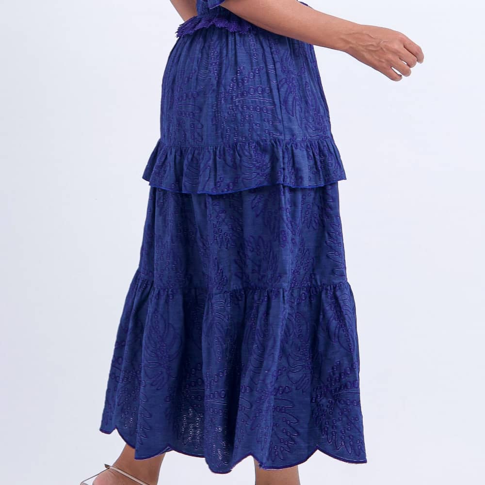 Vestido Feminino Bordado Violeta Estilo Godê Natália - FL18