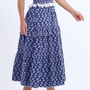 Vestido Feminino Barra Ondulada Azul-Marinho Bordado Natália - FL15