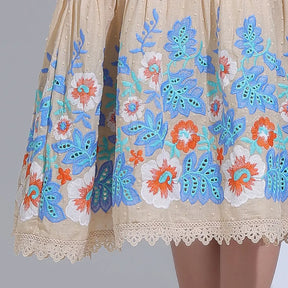 Vestido Feminino Midi Bege Bordado Aurora - FL30