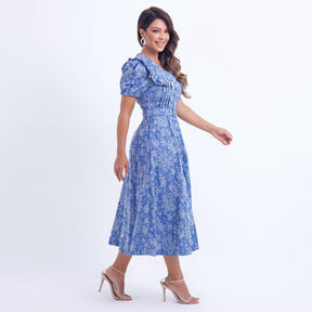 Vestido Feminino Midi Azul Floral Antonella- FL04
