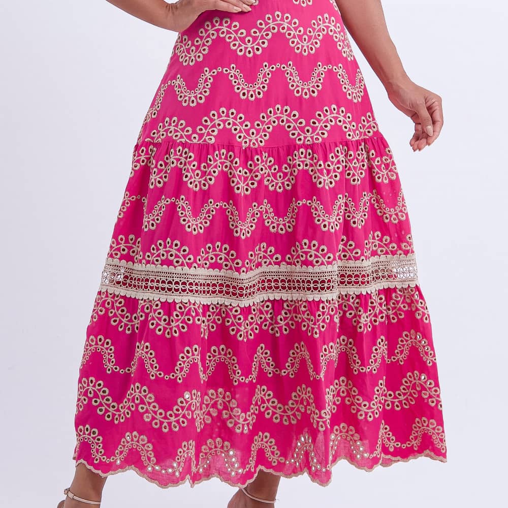 Vestido Feminino Bordado Pink Rosana - FL09