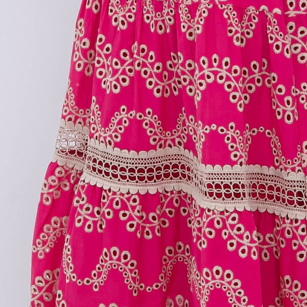 Vestido Feminino Bordado Pink Rosana - FL09