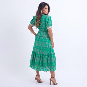 Vestido Feminino Verde com Renda Tiffany - FL14