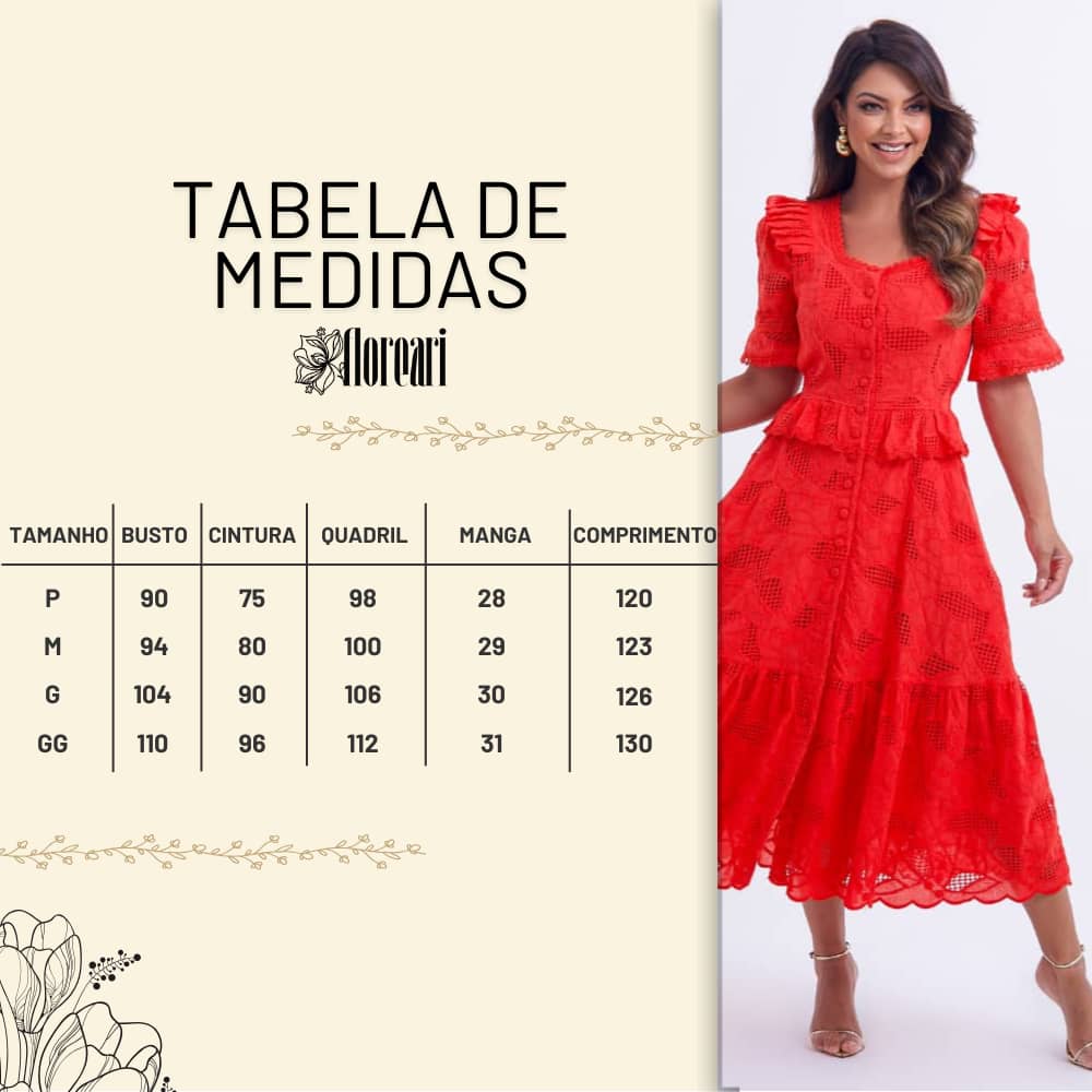 Vestido Feminino Midi Renda Vermelha  Emily - FL16