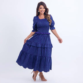 Vestido Feminino Bordado Violeta Estilo Godê Natália - FL18