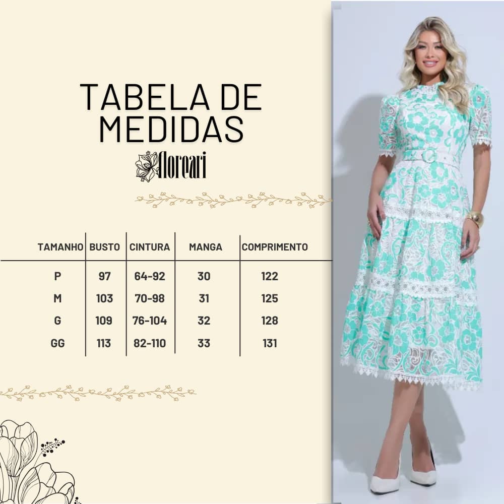 Vestido Feminino Midi Rendado Branco e Verde Michelinne - FL31