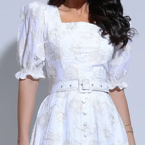 Vestido Feminino Algodão Branco Bordado com Lantejoulas Nicole - FL26